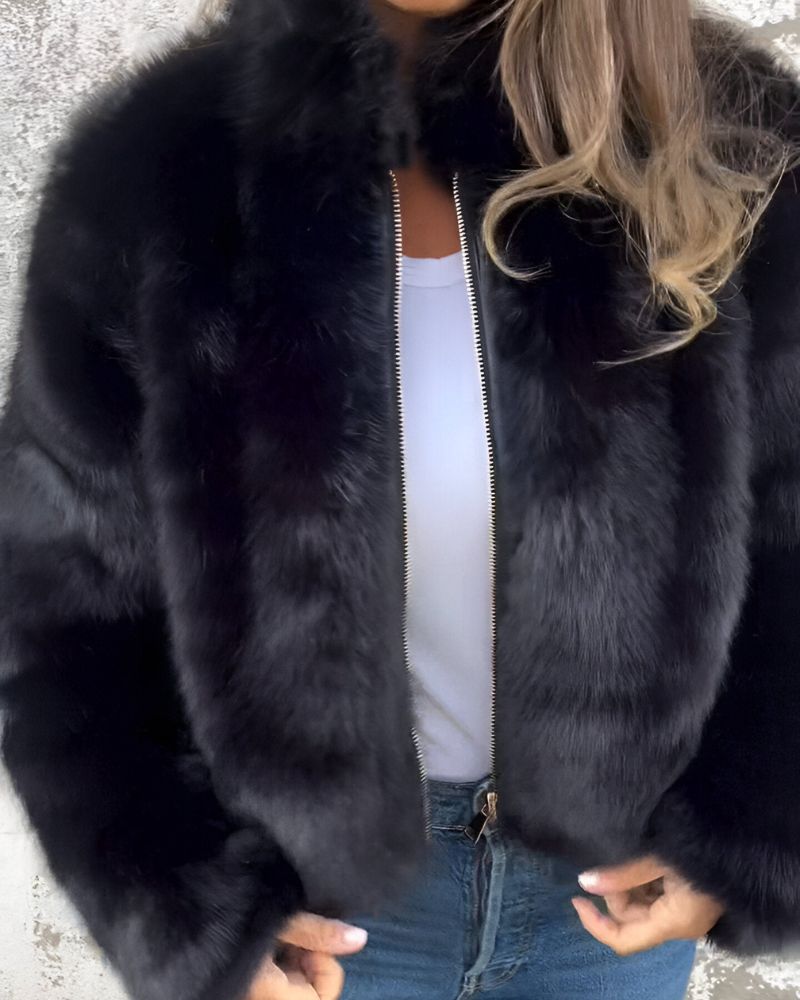 ModeGeist | Hochkragen Reißverschluss Flauschige Jacke