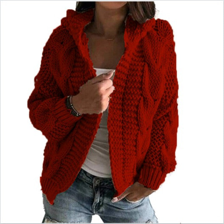 Damen Strickjacke mit Kapuze und trendigem Zopfmuster ModeGeist