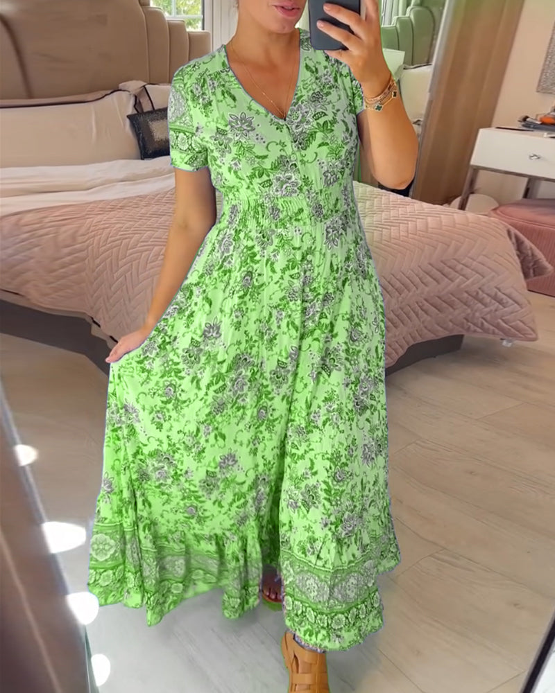 TESSA: Langes gemustertes Kleid mit Knopfleiste