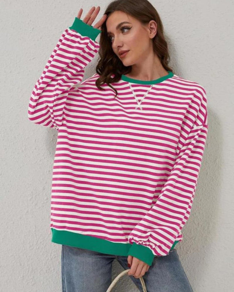 ModeGeist | Übergrößen Streifen Langarm Sweatshirt