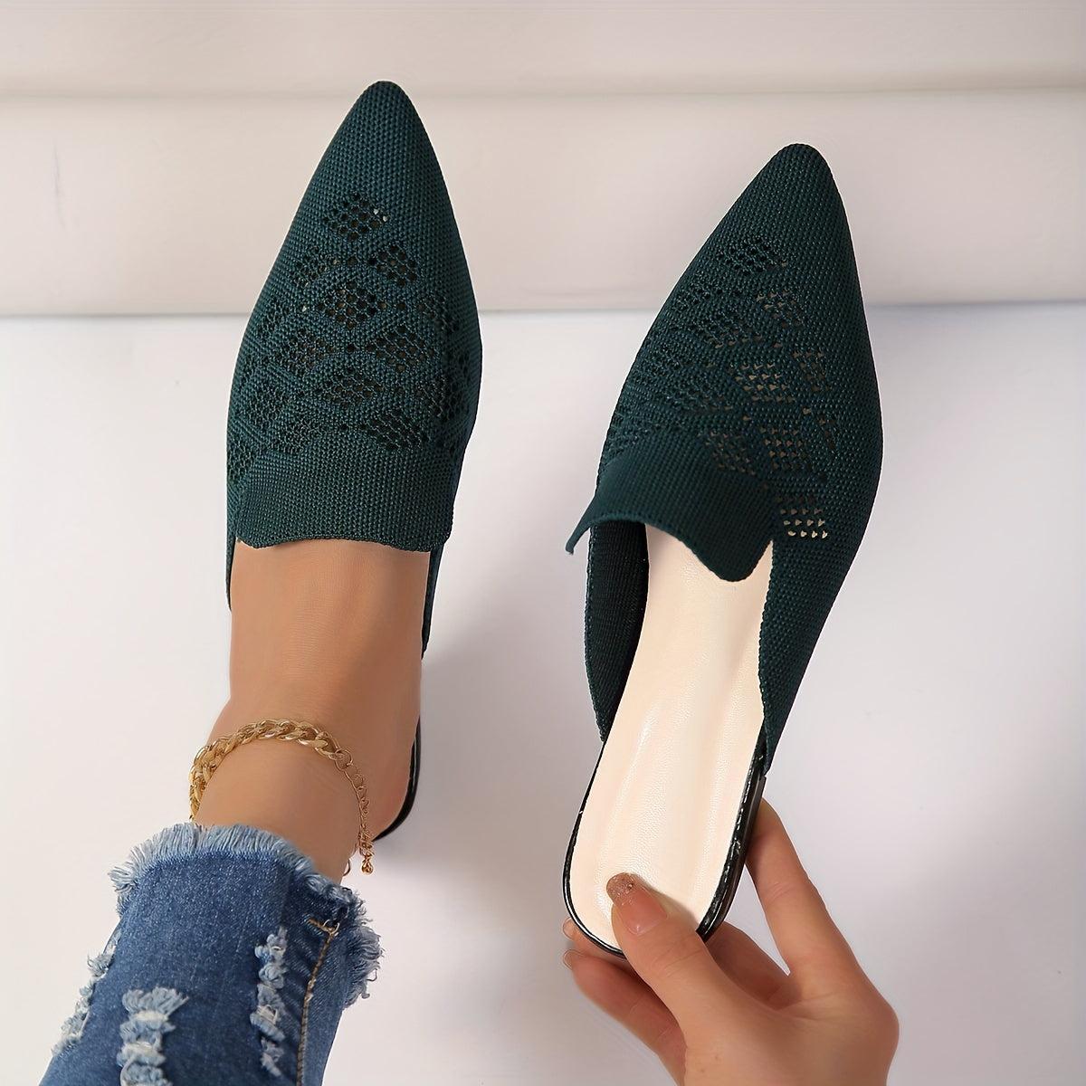 Handgestrickte Damen-Pantoletten - Modell Resi