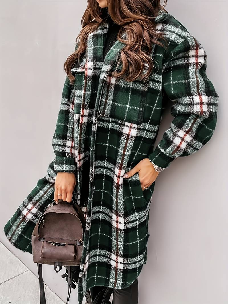 ModeGeist | Warme Damen Karomuster Wolljacke mit Knöpfen