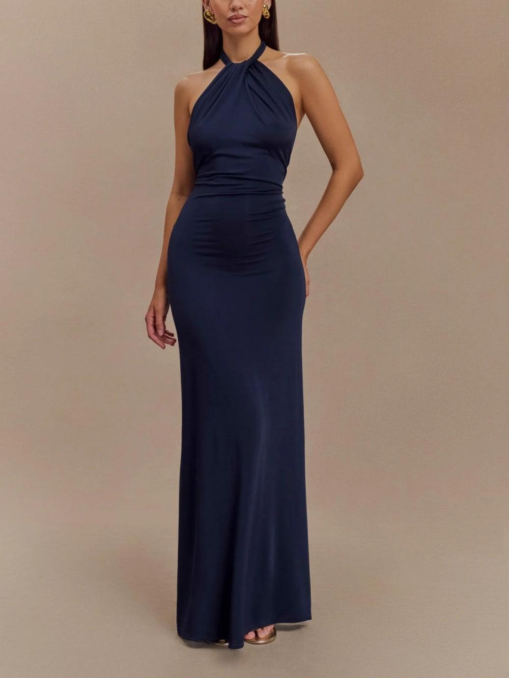 MODEGEIST Damen Neckholder Maxi-Kleid fließendes Design verstellbarer Ausschnitt