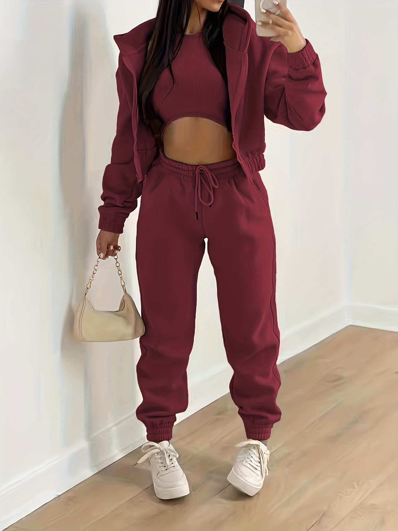 ModeGeist | Kapuzenjacke & Tanktop & Jogginghose Drei Teilige Satz Outfits