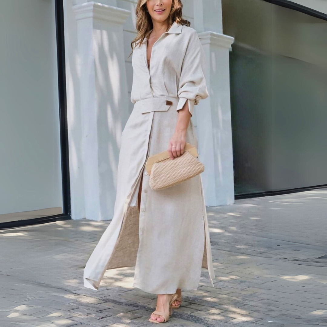 MODEGEIST Damen Maxi-Kleid V-Ausschnitt fließend Sommer