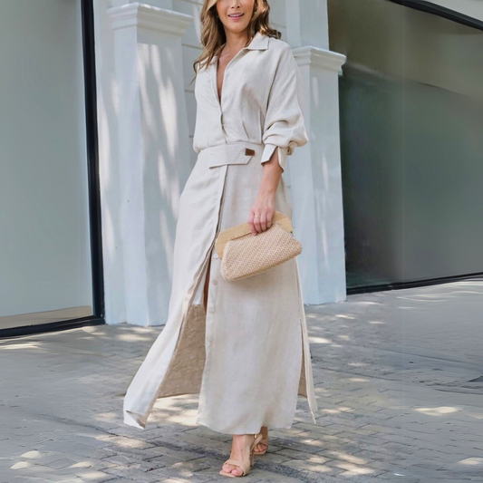 MODEGEIST Damen Maxi-Kleid V-Ausschnitt fließend Sommer