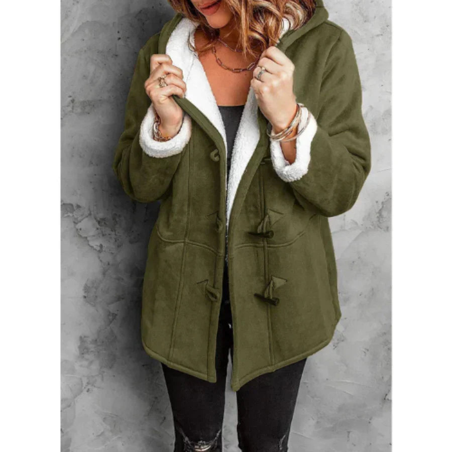 ModeGeist | Mantel mit Kapuze - Wildleder-Look - Fleece-Futter - Lockere Passform - Mittellang