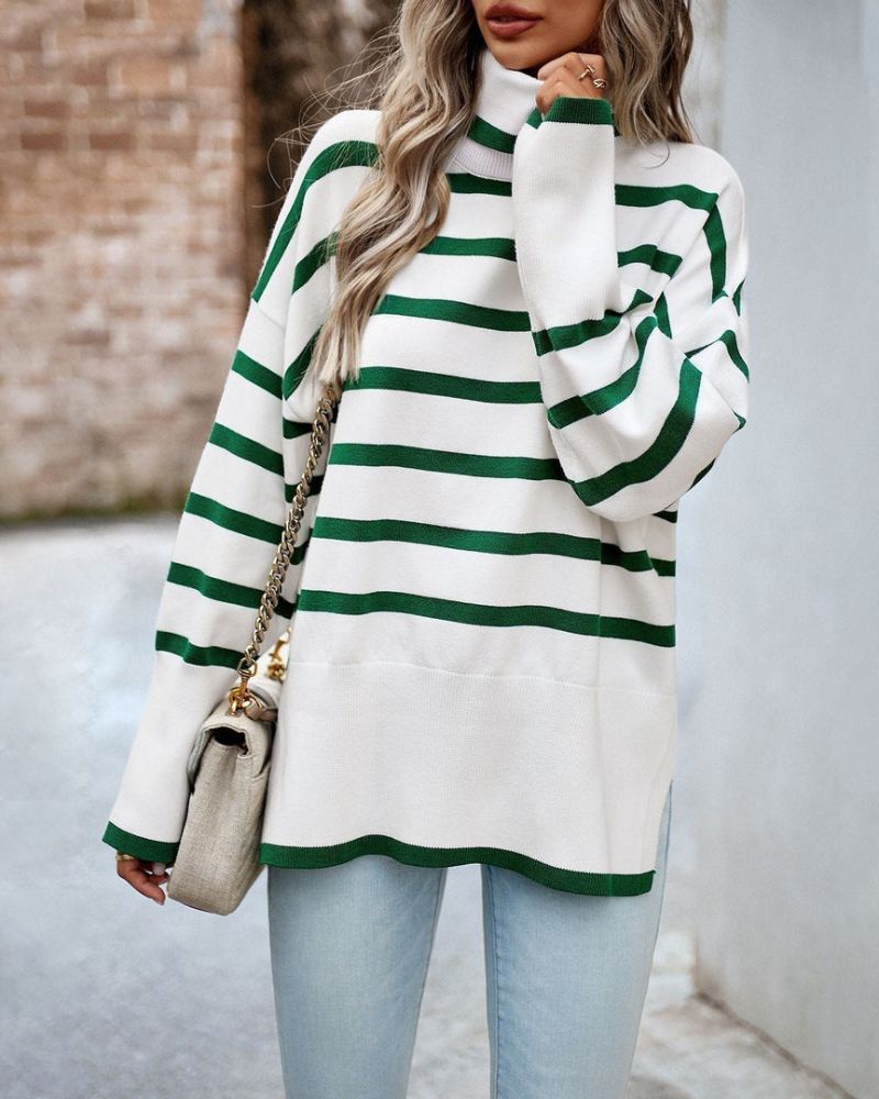 ModeGeist | Gestreifter Rollkragenpullover