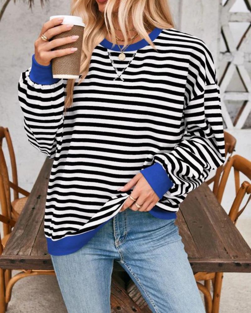 ModeGeist | Übergrößen Streifen Langarm Sweatshirt