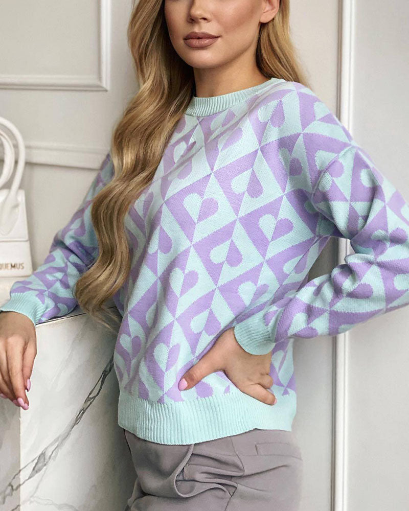 ModeGeist | Herzprint Strickpullover Weich und Trendy Einzigartiges Muster