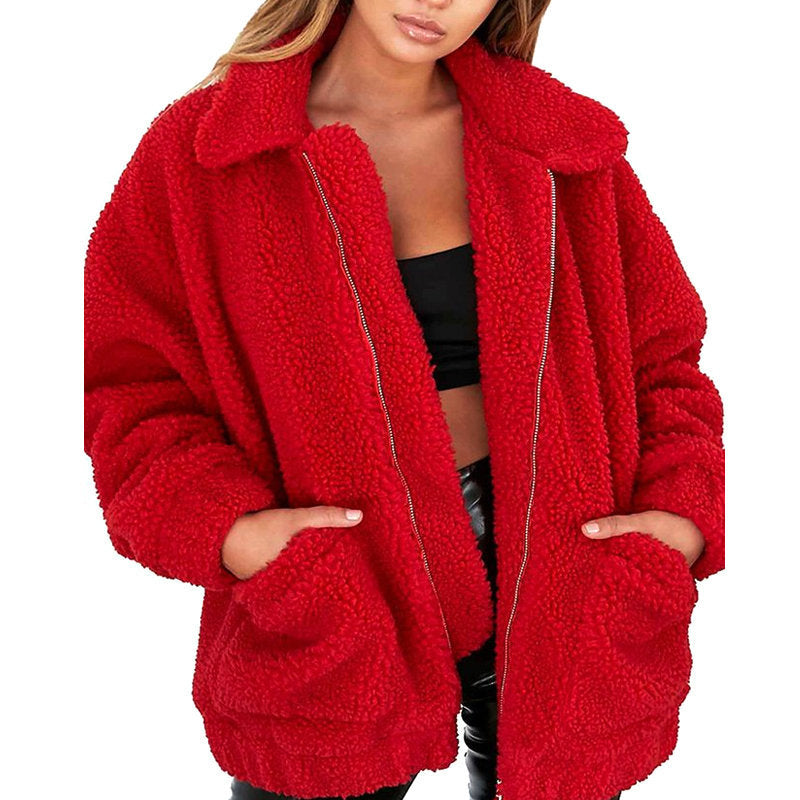 Fleece-Sweatshirt für Damen mit weitem Kragen von Fudus