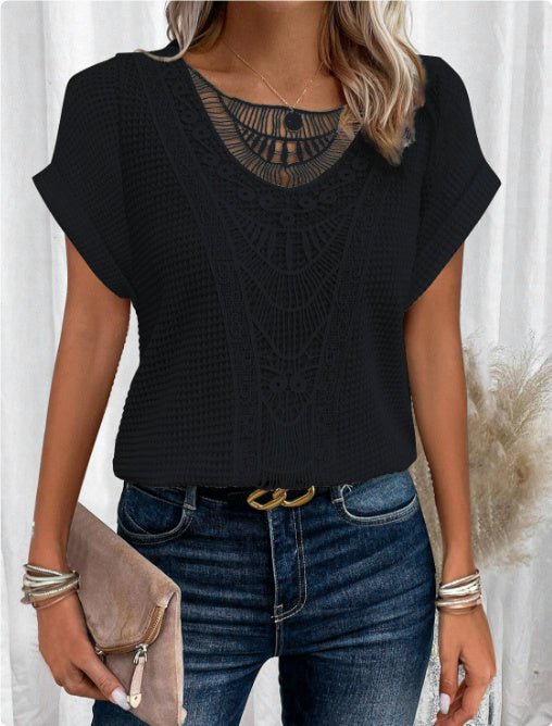 Fudus T-Shirt mit kurzem Arm und Hohlmuster