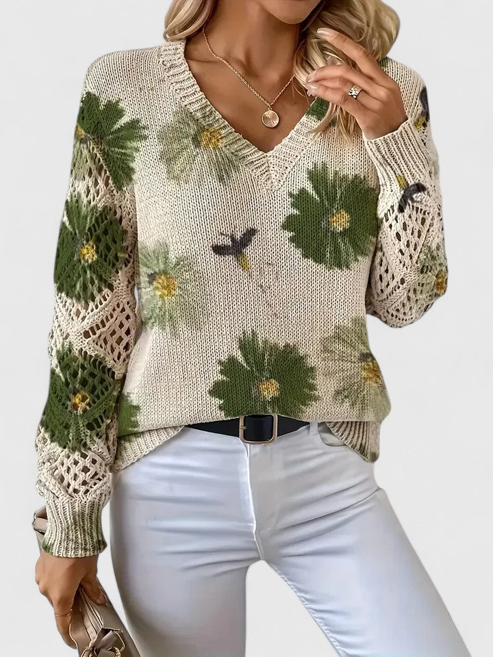 MODEGEIST Damen Pullover Blumenmuster Weich Entspannte Passform