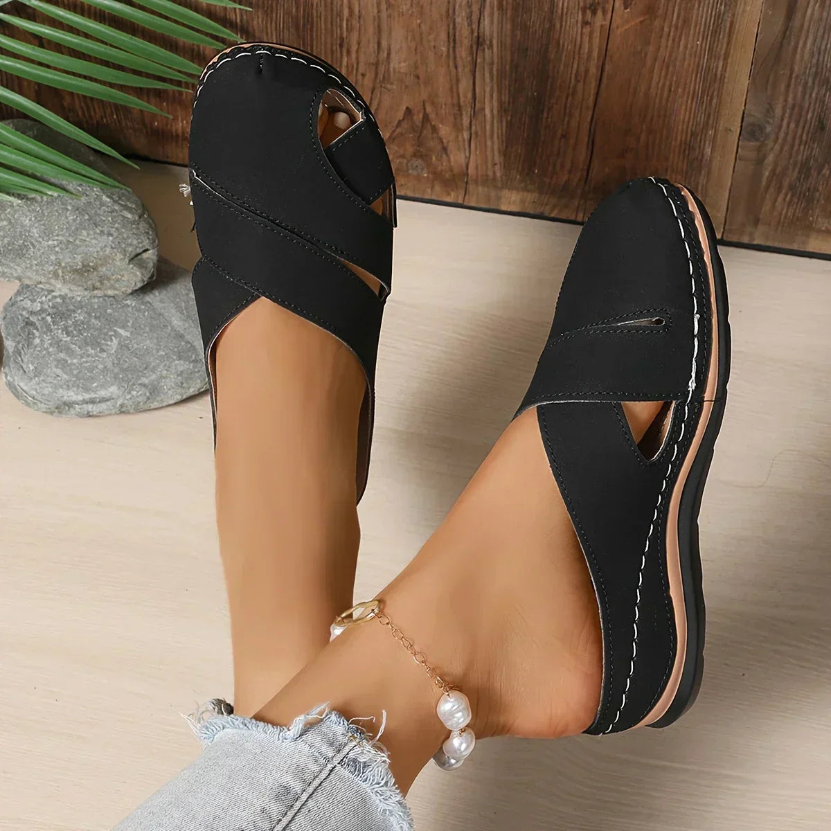 MODEGEIST Damen Keilabsatz Sandalen Platform Gepolstert Verstellbar