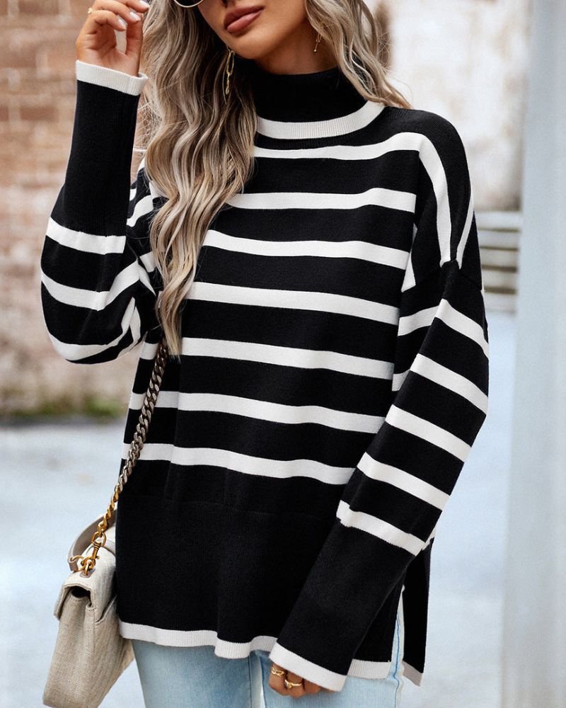 ModeGeist | Gestreifter Rollkragenpullover