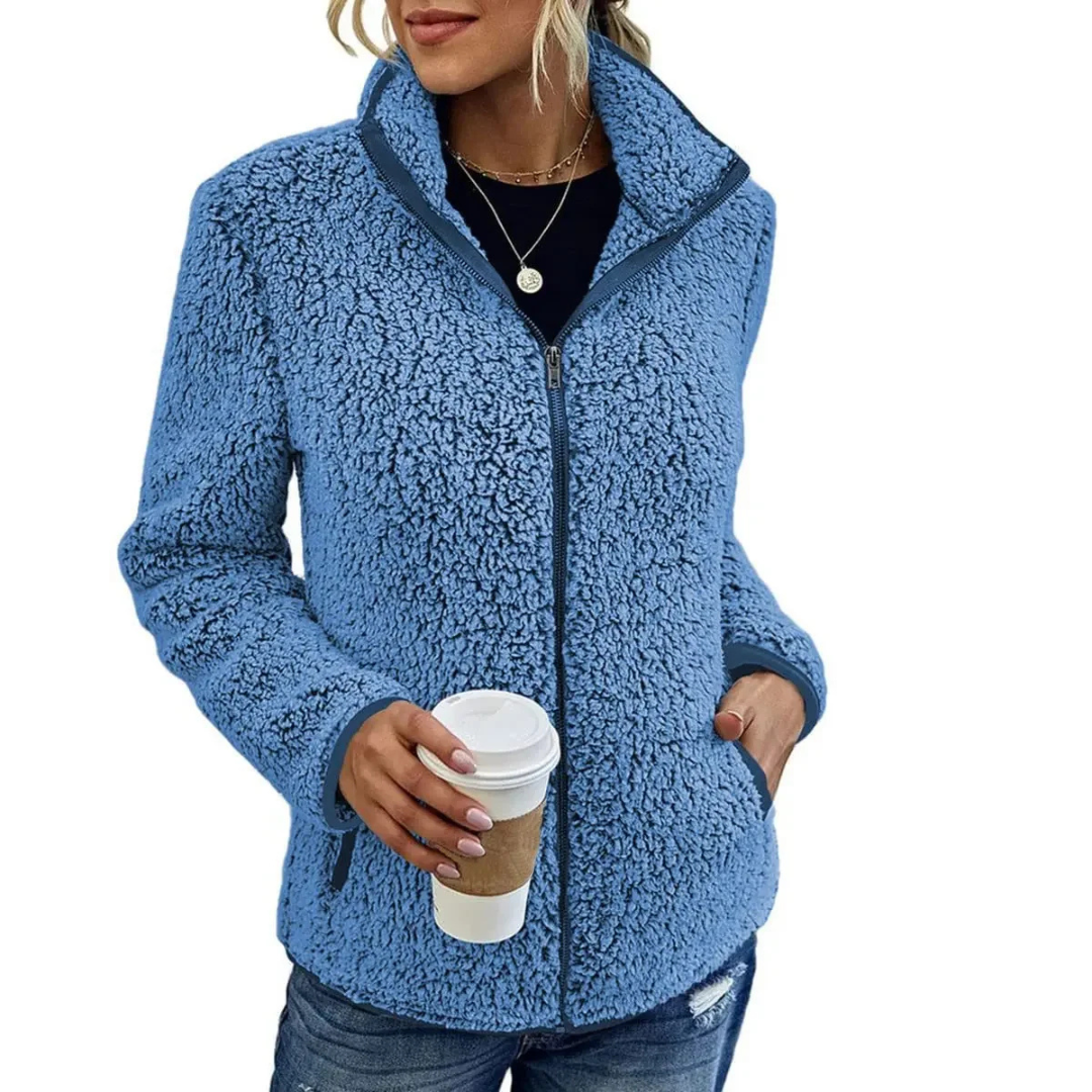 ModeGeist | Weiche Damen Teddyjacke Mit Hohem Kragen Und Reißverschluss