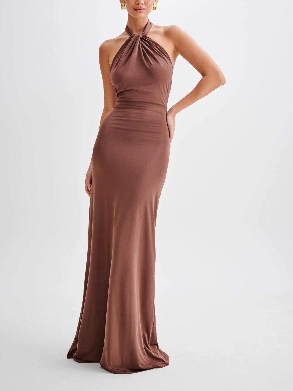 MODEGEIST Damen Neckholder Maxi-Kleid fließendes Design verstellbarer Ausschnitt