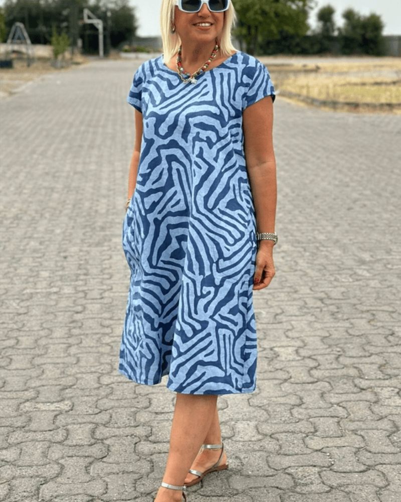 MODEGEIST Damen Sommerkleid Rundhals Print-Design Vintage-Stil