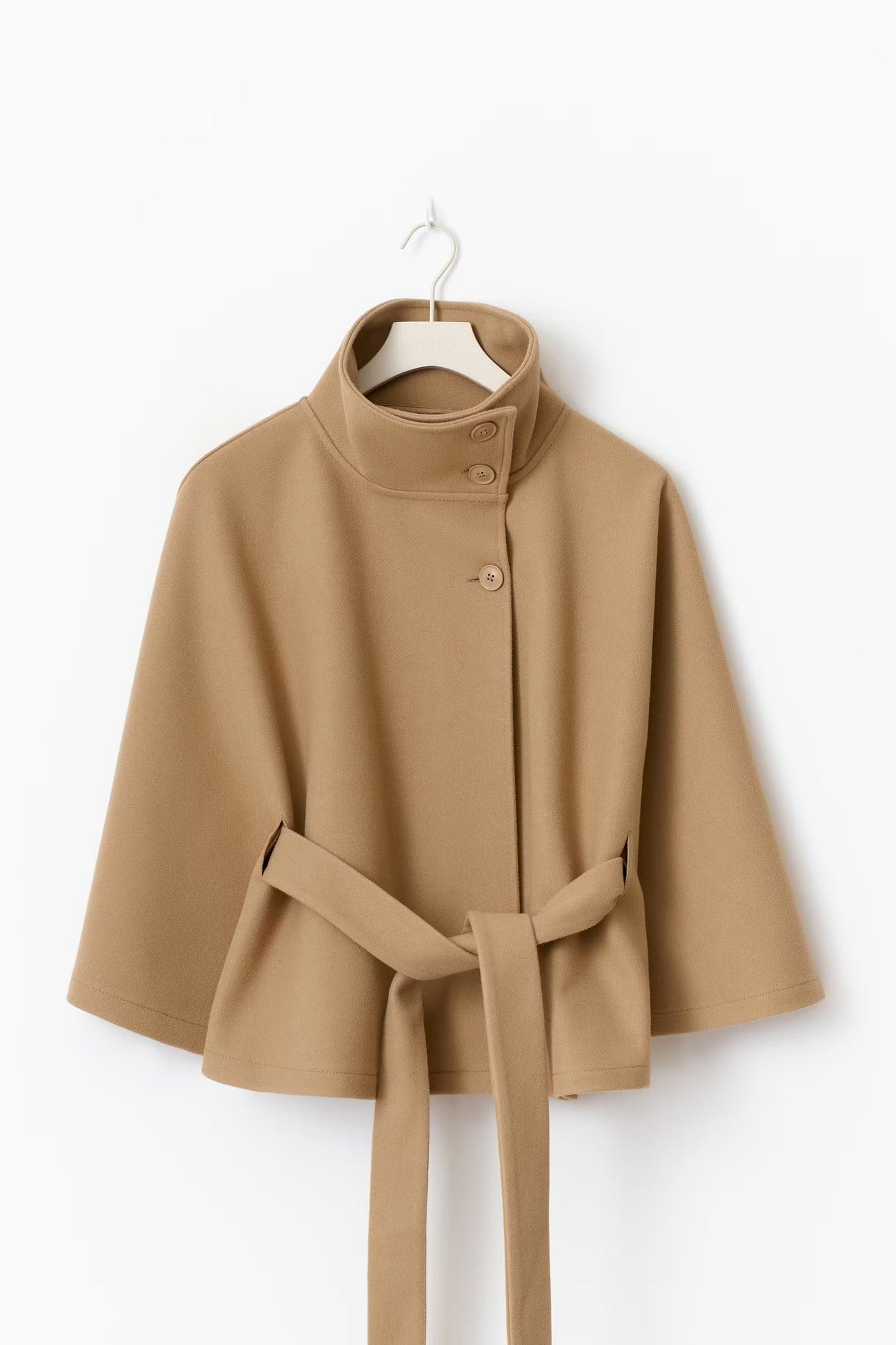 ModeGeist | Hoher Kragen Gürtelmantel Elegante Minimalistische Oberbekleidung