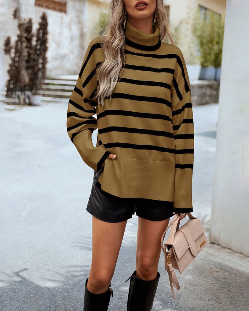 ModeGeist | Gestreifter Rollkragenpullover