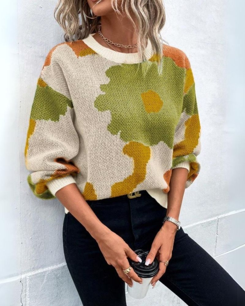 ModeGeist | Strickpullover mit Abstraktem Floral-Muster