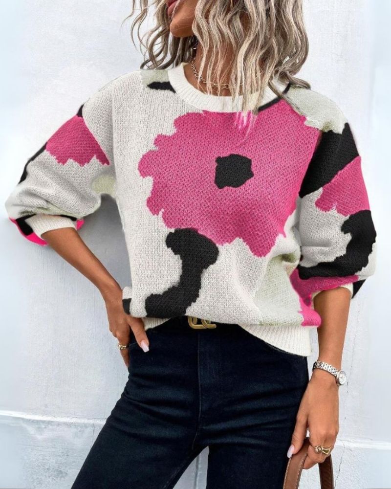 ModeGeist | Strickpullover mit Abstraktem Floral-Muster