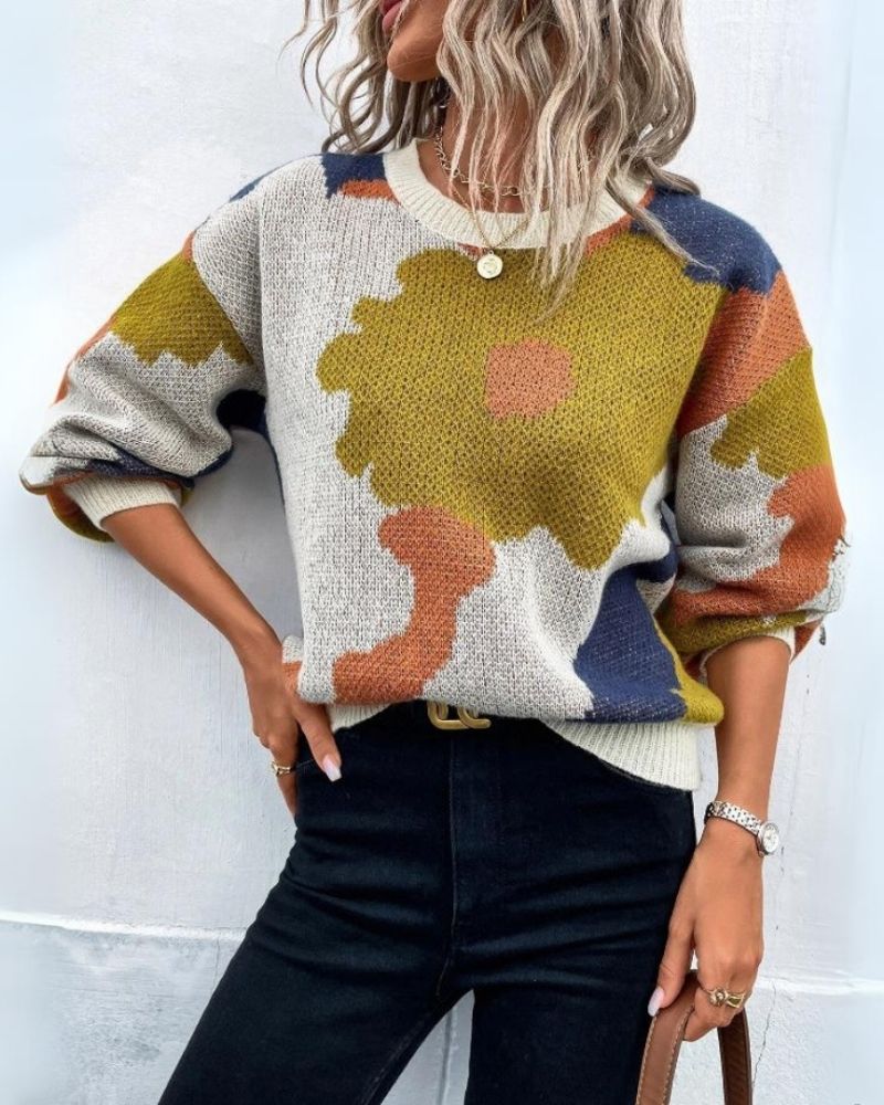 ModeGeist | Strickpullover mit Abstraktem Floral-Muster