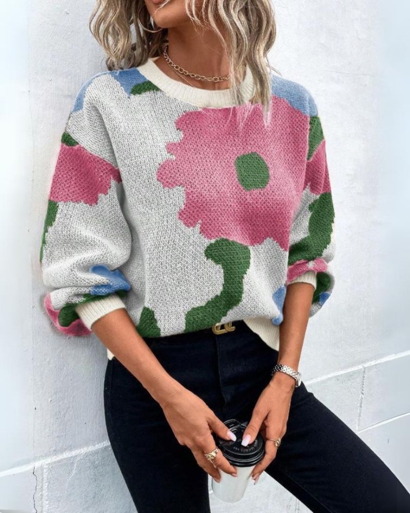 ModeGeist | Strickpullover mit Abstraktem Floral-Muster