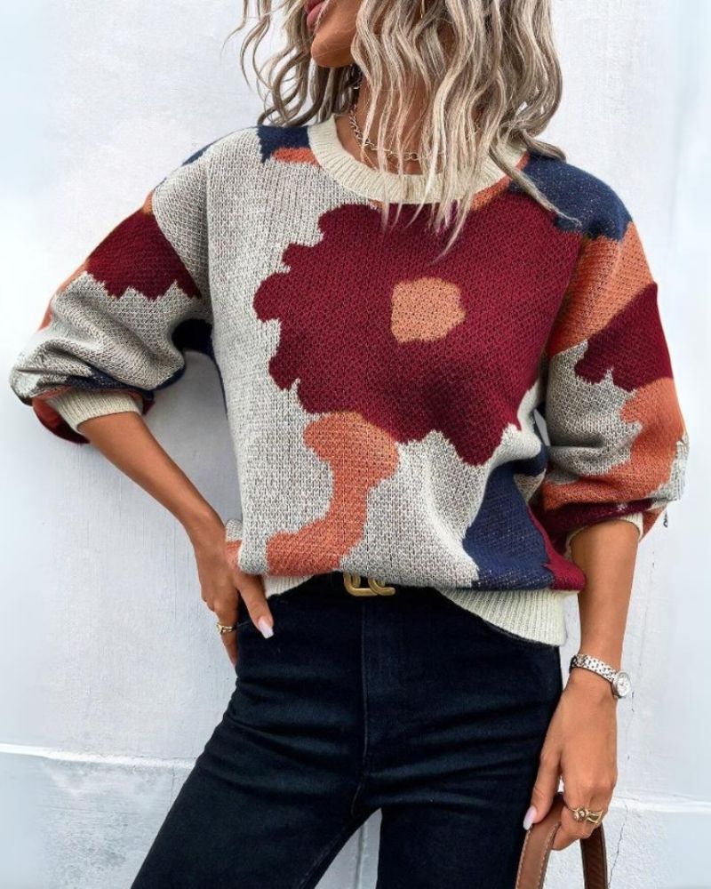 ModeGeist | Strickpullover mit Abstraktem Floral-Muster