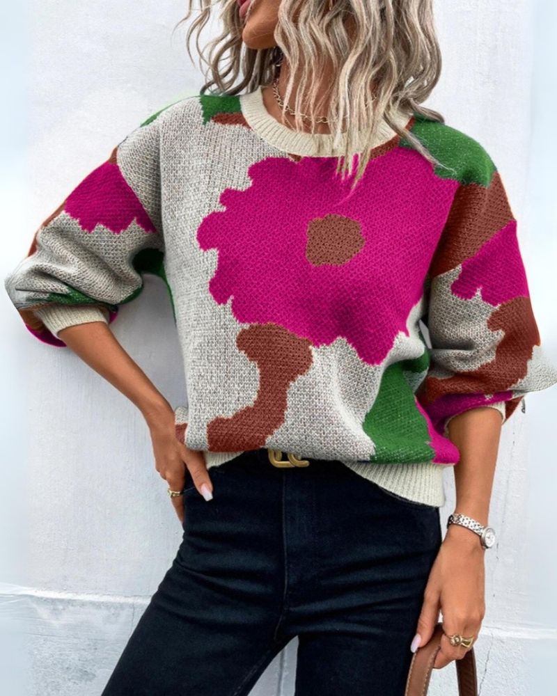 ModeGeist | Strickpullover mit Abstraktem Floral-Muster