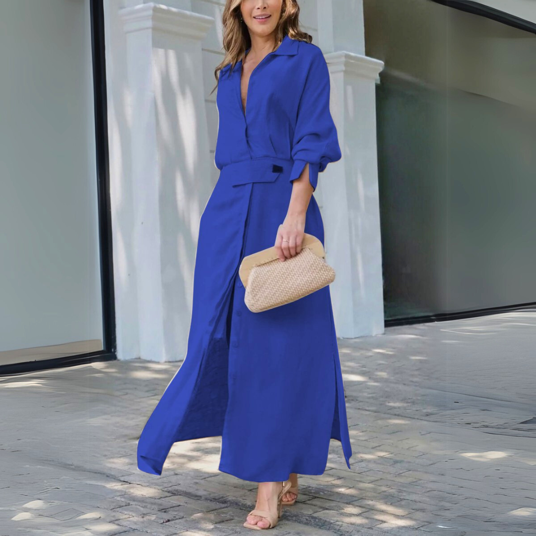 MODEGEIST Damen Maxi-Kleid V-Ausschnitt fließend Sommer