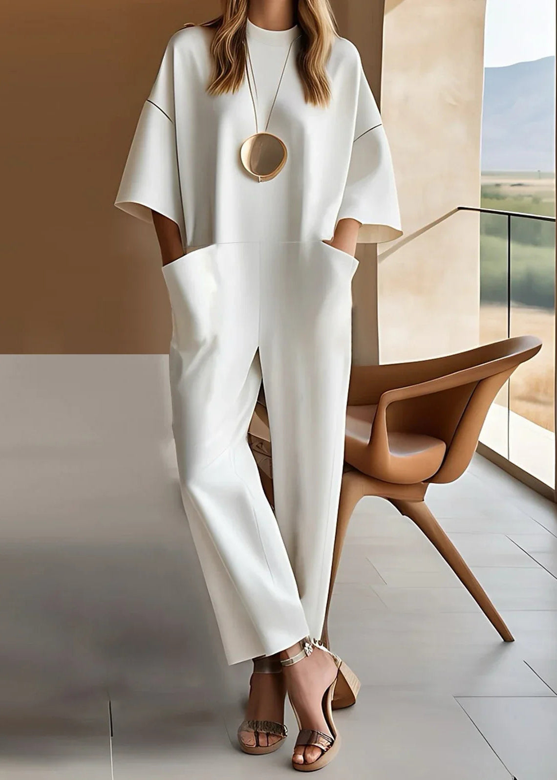 MODEGEIST Damen Wide-Leg Jumpsuit Kurzarm Rundhals Overall