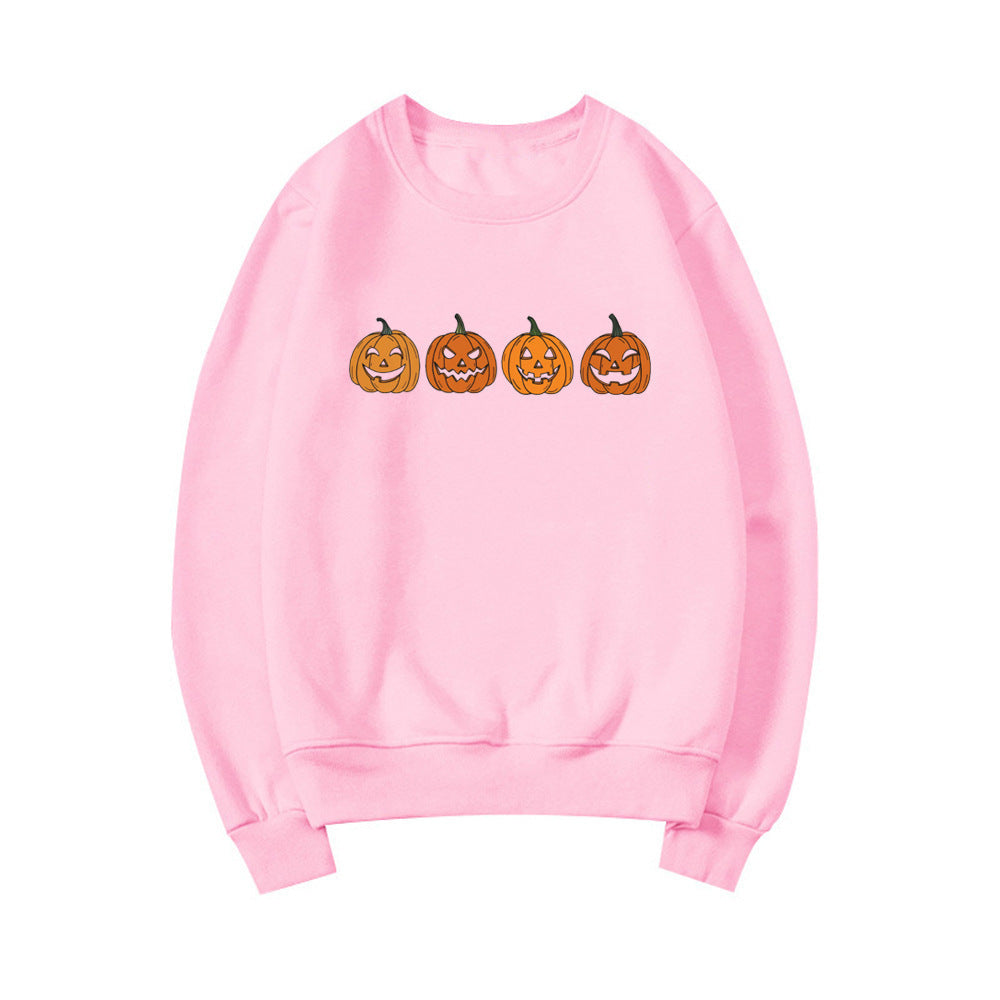 Fudus Damen Halloween Pullover mit Rundhals und Kürbisdesign