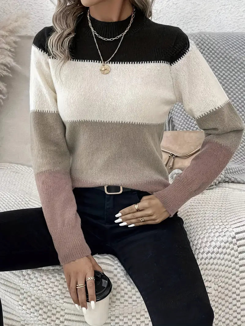 Elegantes Rundhals-Strickpullover mit Streifen