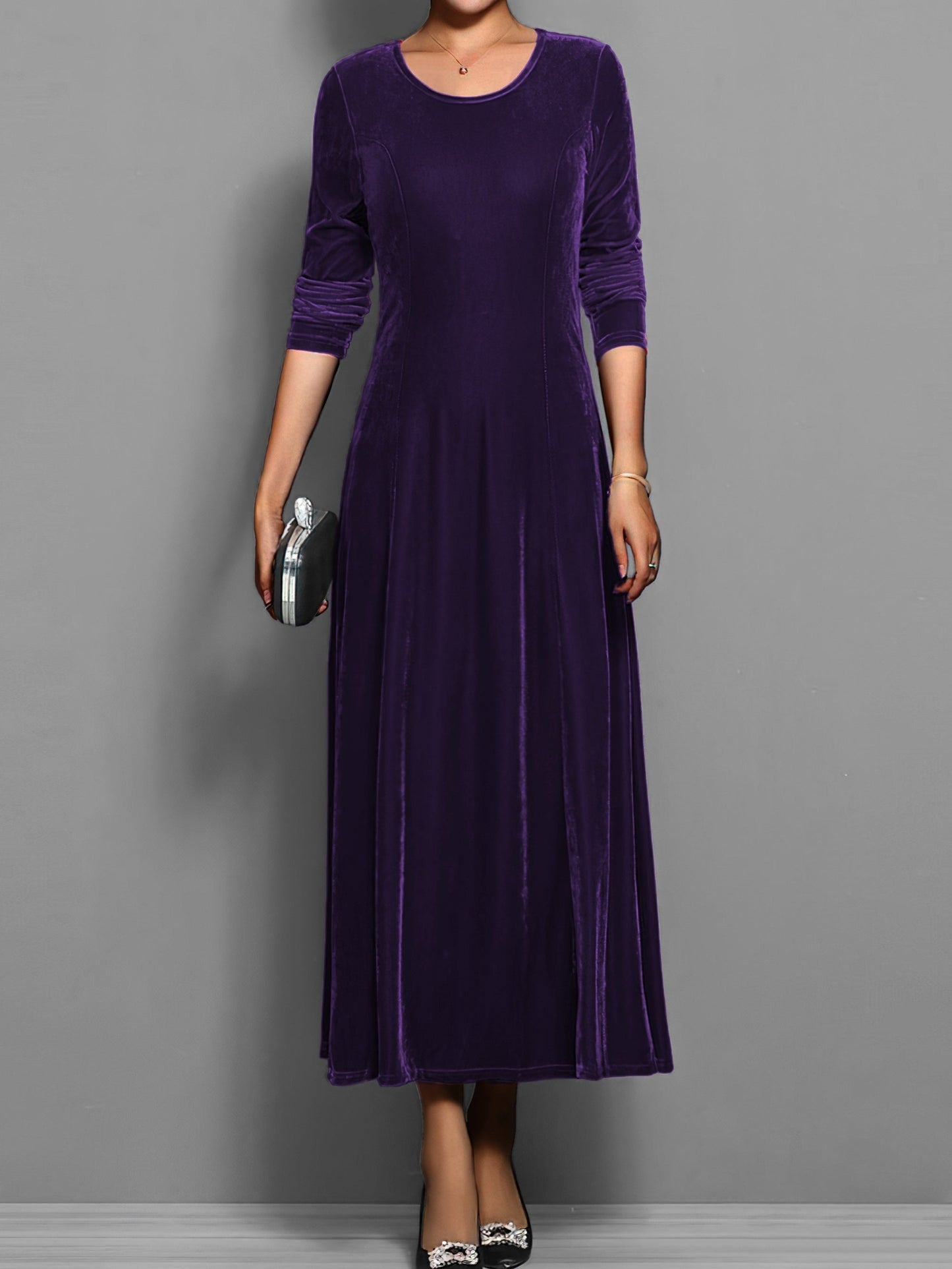 MODEGEIST Damen Samtkleid A-Linie Elegant Klassisch