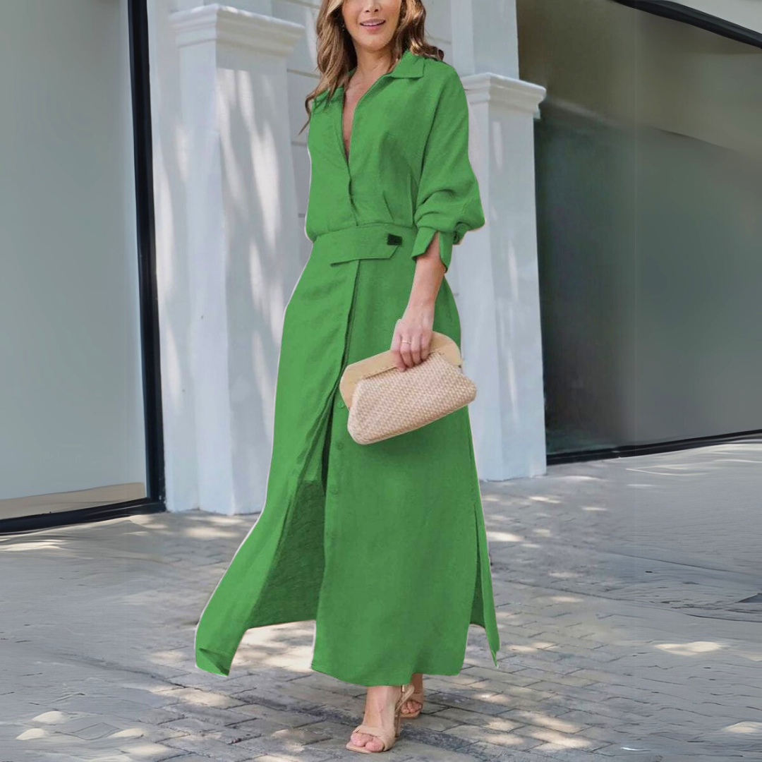 MODEGEIST Damen Maxi-Kleid V-Ausschnitt fließend Sommer