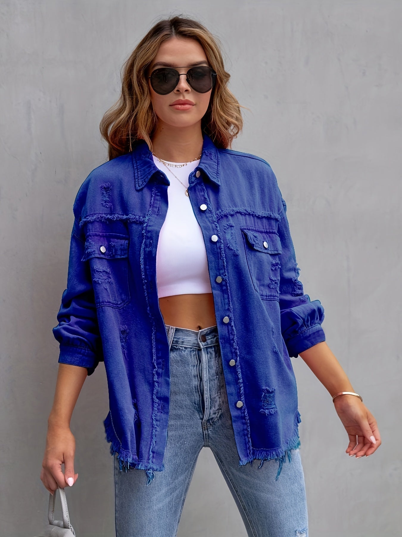 ModeGeist | Denimjacke Boho Nicht Dehnbar, Einfarbig, Knopfverschluss