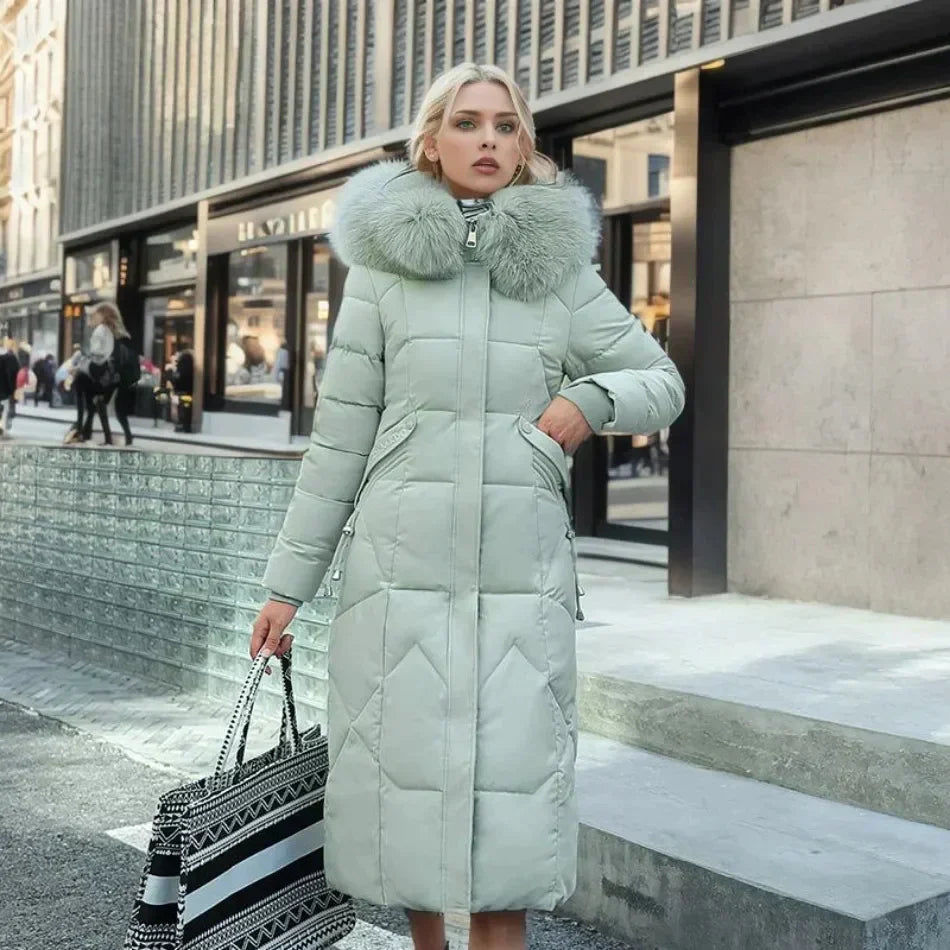 ModeGeist | lange Damenjacke - Winterjacke mit Kunstpelzkragen