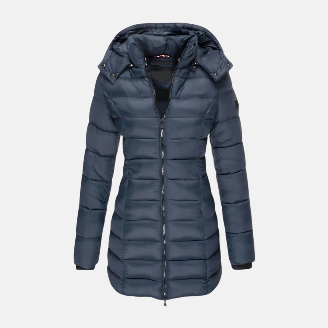 ModeGeist | Pufferjacke - Slim Fit - Gepolstert - Mittellang - Mit Kapuze und Rippbündchen