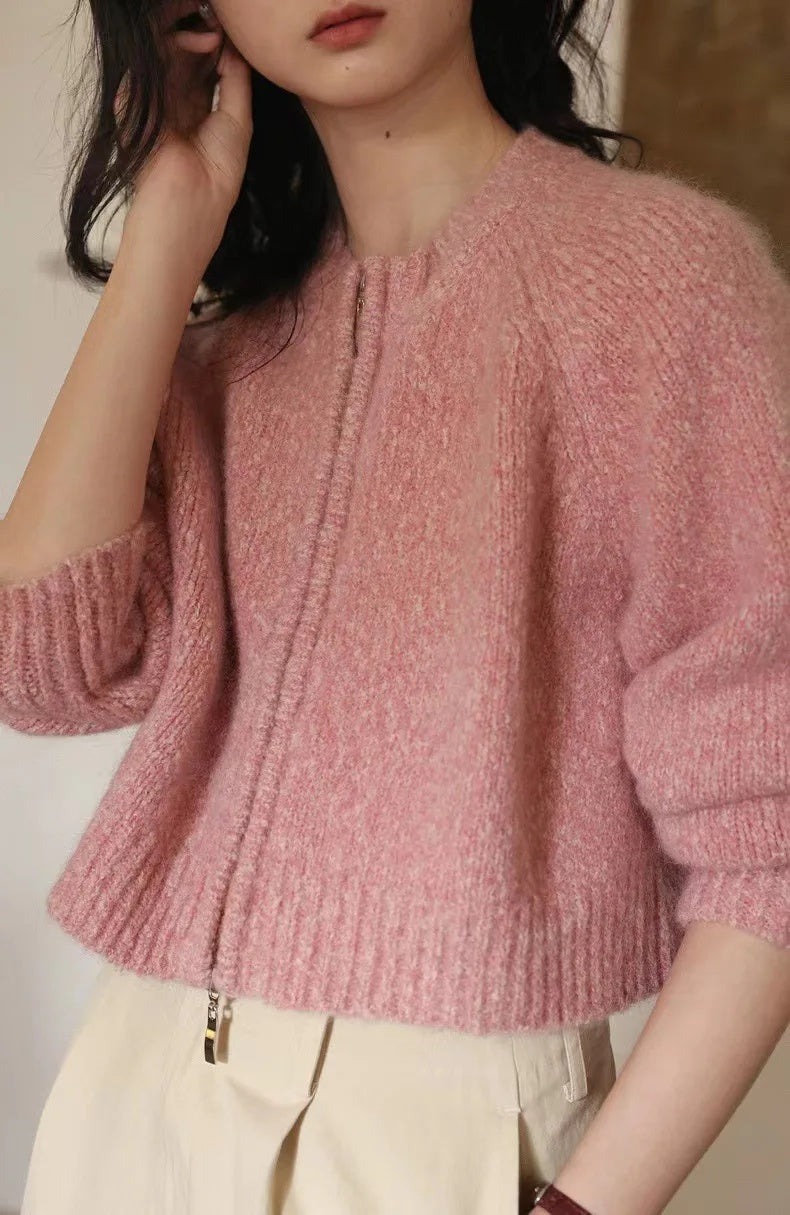 Damen Oversized Strickjacke mit Reißverschluss ModeGeist