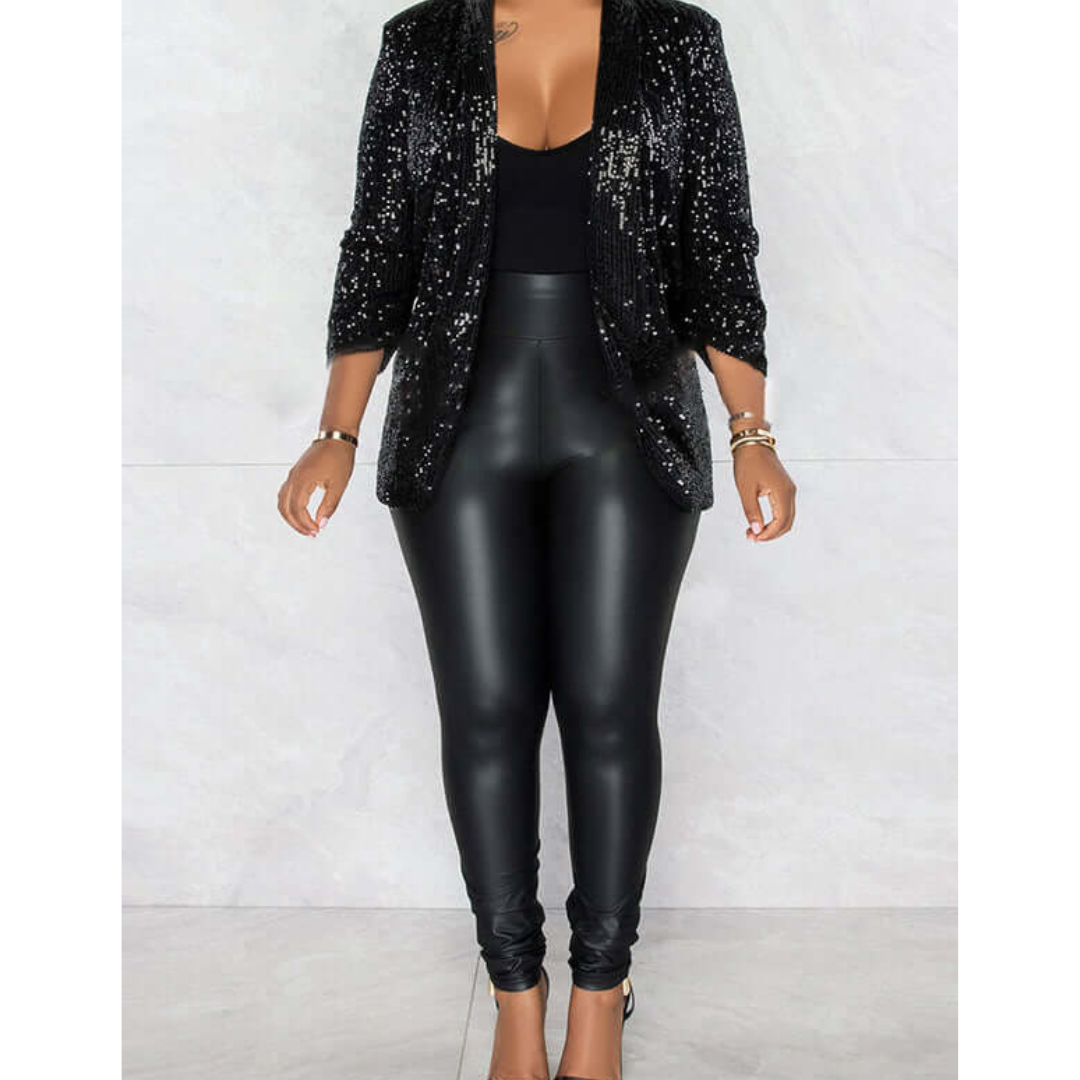 ModeGeist | Damen Glänzender Party Blazer Mantel Pailletten