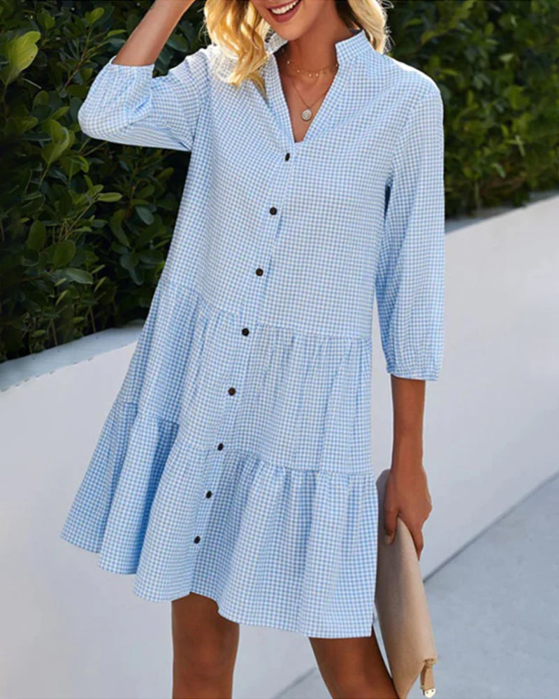 MODEGEIST Damen Sommerkleid Karomuster Kurzarm