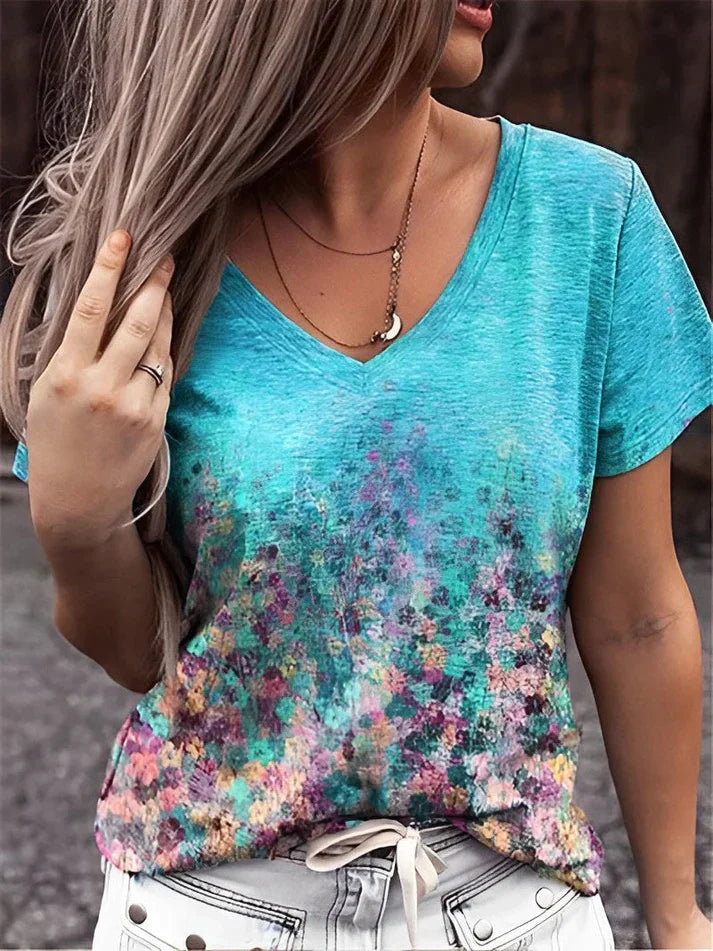 Blumendruck-T-Shirt mit V-Ausschnitt von Zosia