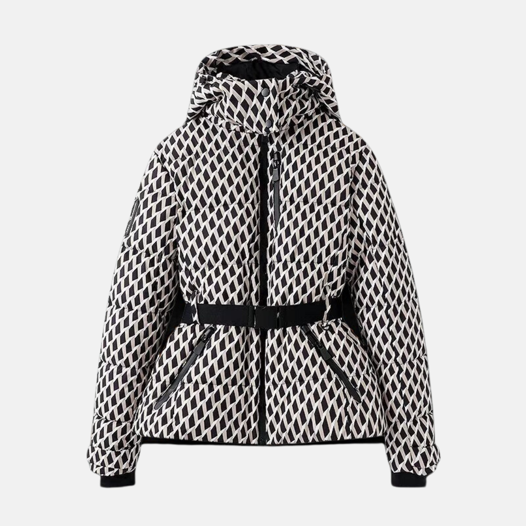 ModeGeist | Puffer-Jacke – Gequiltet Isoliert – Taillengürtel – Kapuze Hoher Kragen
