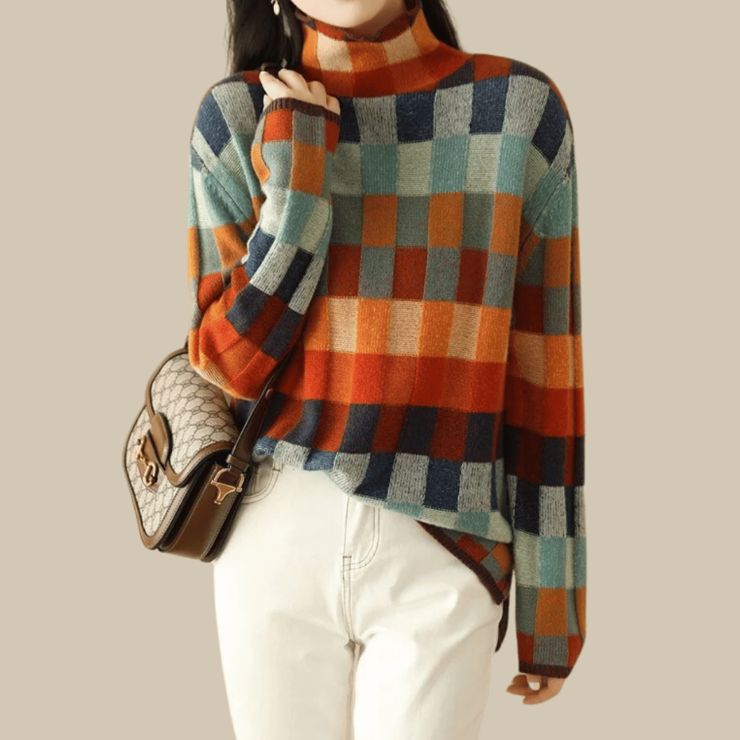 ModeGeist | Sweater - Cashmere Patchwork-Turtleneck-Strick