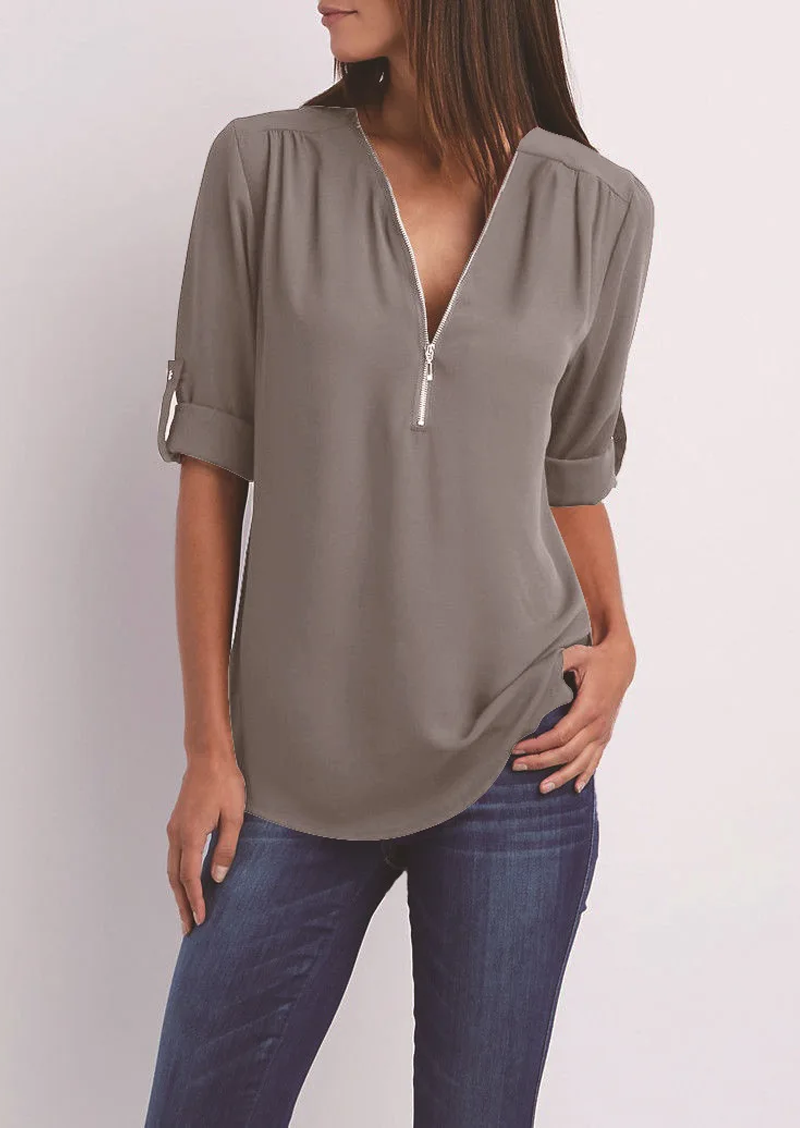 V-Ausschnitt Bluse mit Reißverschluss - Tina