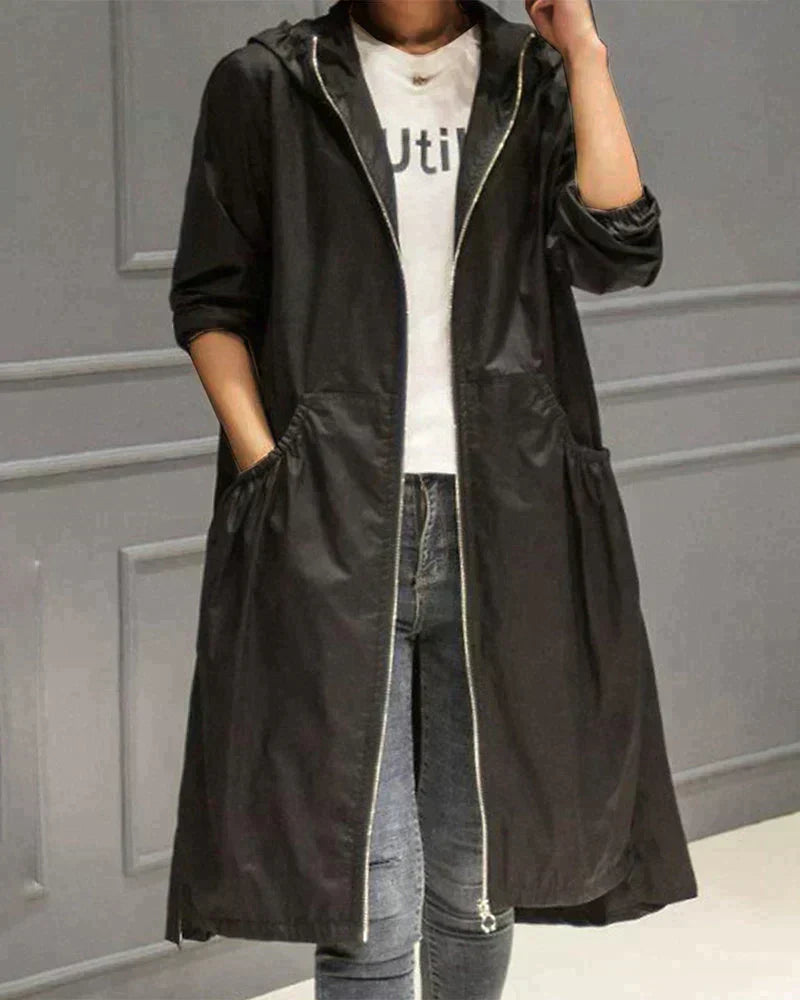 ModeGeist | Regenjacke mit Reißverschluss für Frauen - Kapuze