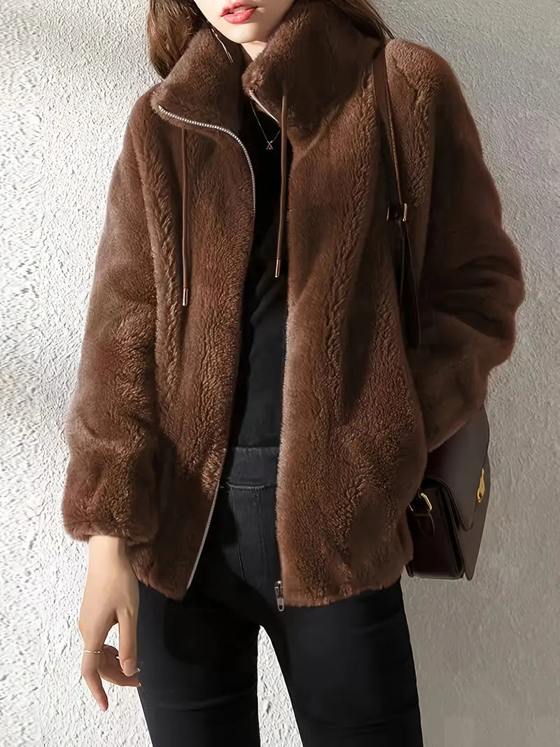 ModeGeist | Kapuzen Teddy-Jacke mit Kordelzug und Reißverschluss