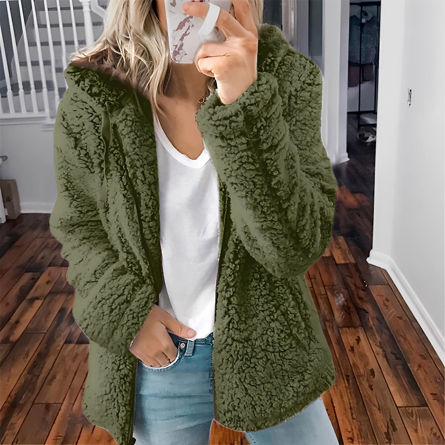 ModeGeist | Lässige Teddy-Fleece-Hoodie-Jacke für Frauen