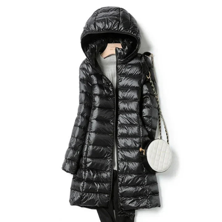 ModeGeist | Lange Winterjacke für Frauen mit Kapuze